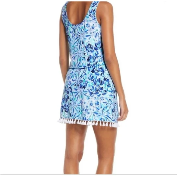 Women's Lilly Pulitzer Faux Dress Romper Size S Blue Floral Sleeveless - Picture 2 of 10